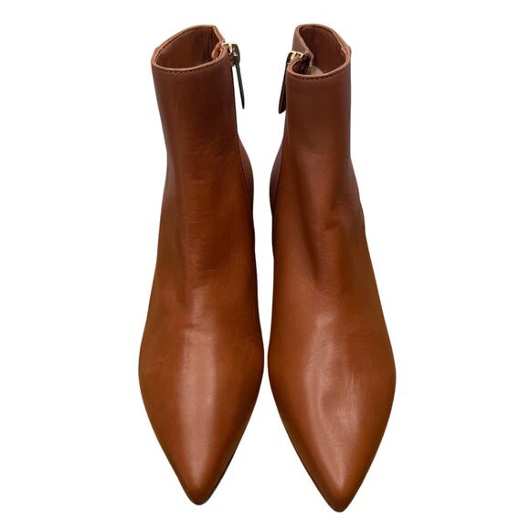 NEW L'AGENCE Jeanne II Pointed Toe Boots Bootie Luggage Brown Leather Side Zip - Picture 3 of 9
